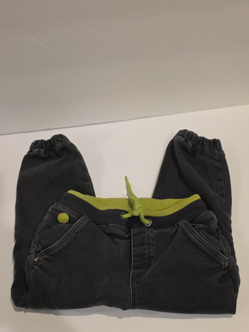Boboli Kids Black Jogger Pants with Lime Accents Size 2 92cm